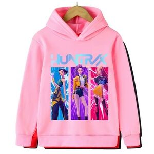Kpop Demon Hunters Pullover Hoodie Kids Sweatshirt Girl Boy Pink 130, Age 7-8